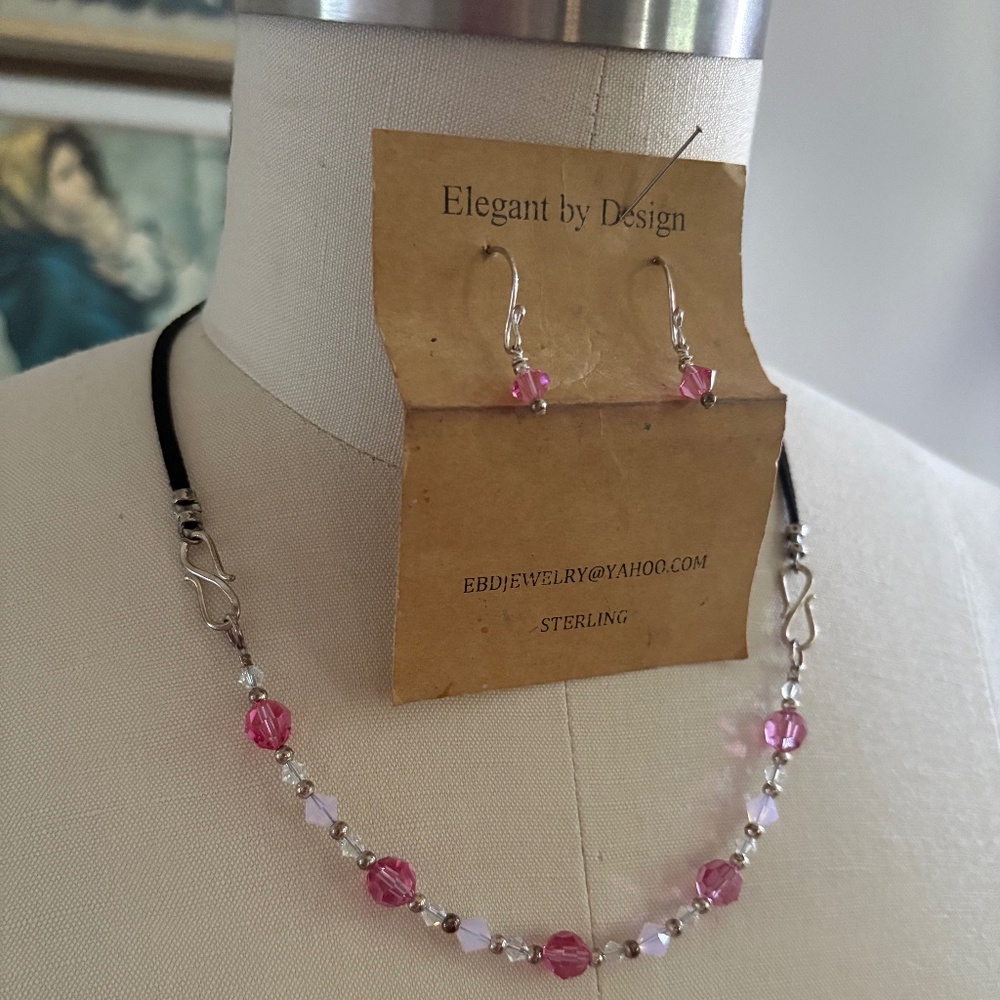 Pink crystal and sterling jewelry set